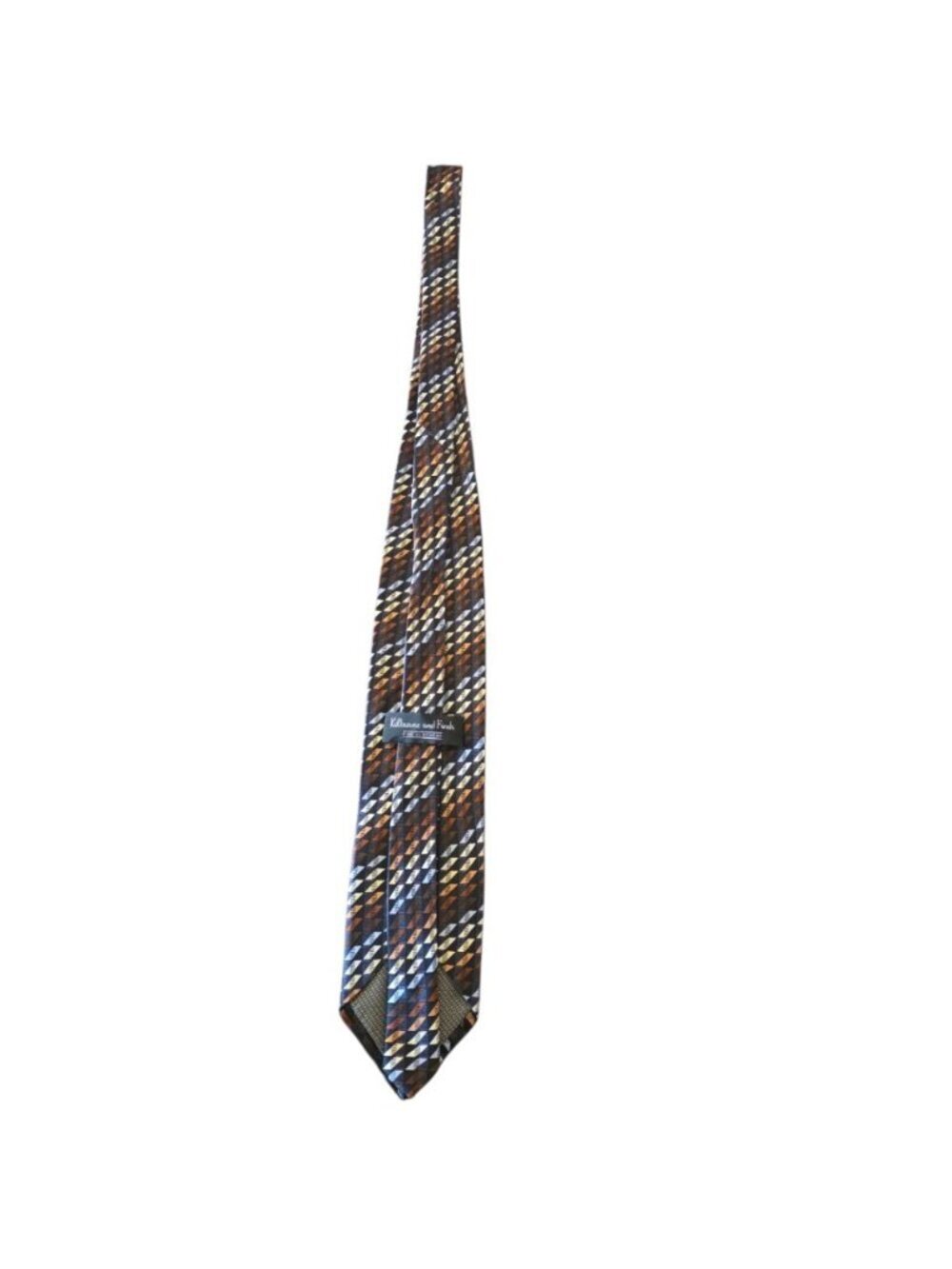 Kilburne & Finch Geometric Silk Tie Brown Blue Gold Retro Necktie 100% Silk - Picture 9 of 11